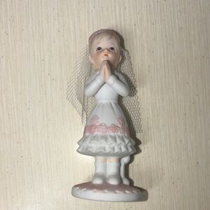 Porcelain Praying Girl Figurine - Pink and White